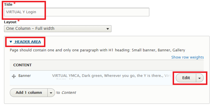 A screenshot highlighting the Title, Header Area, and Edit button